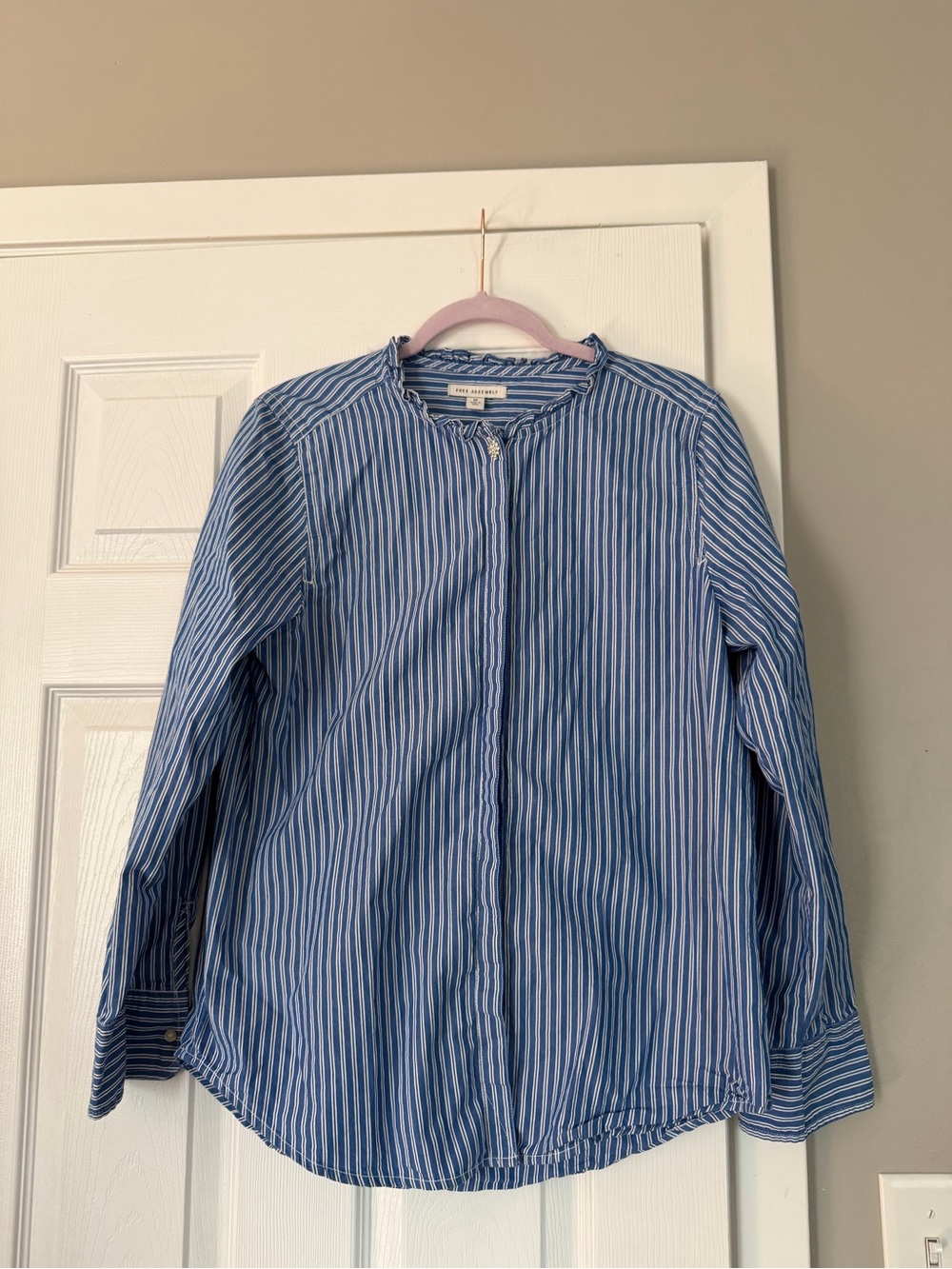 Free Assembly Blue Plaid Shirt Rhinestone Button Blouse Top